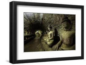 Buddha statues in the underground corridors of Htukkanthein temple, Mrauk U, Rakhine, Myanmar-Brian Graney-Framed Photographic Print