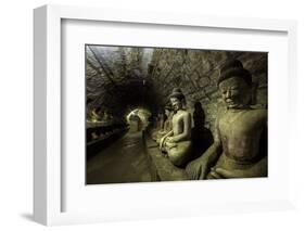 Buddha statues in the underground corridors of Htukkanthein temple, Mrauk U, Rakhine, Myanmar-Brian Graney-Framed Photographic Print