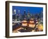 Buddha Tooth Relic Temple and skyscrapers at dusk, Chinatown, Singapore-Ian Trower-Framed Photographic Print