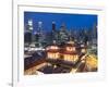 Buddha Tooth Relic Temple and skyscrapers at dusk, Chinatown, Singapore-Ian Trower-Framed Photographic Print