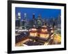 Buddha Tooth Relic Temple and skyscrapers at dusk, Chinatown, Singapore-Ian Trower-Framed Photographic Print