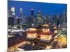 Buddha Tooth Relic Temple and skyscrapers at dusk, Chinatown, Singapore-Ian Trower-Mounted Photographic Print