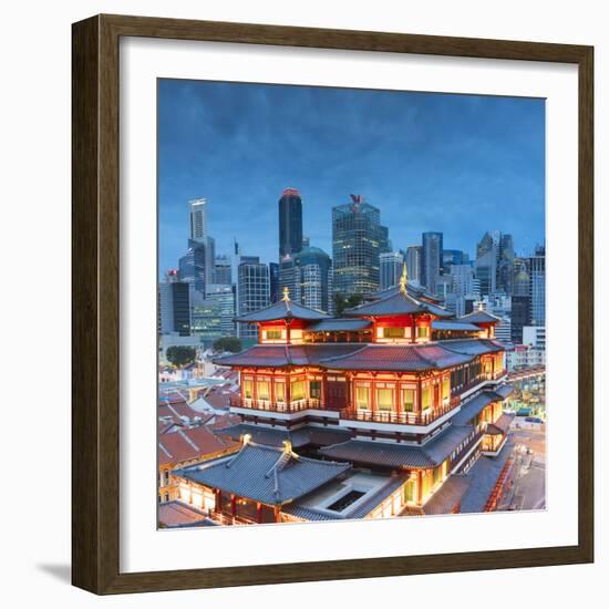 Buddha Tooth Relic Temple and skyscrapers, Chinatown, Singapore-Ian Trower-Framed Photographic Print