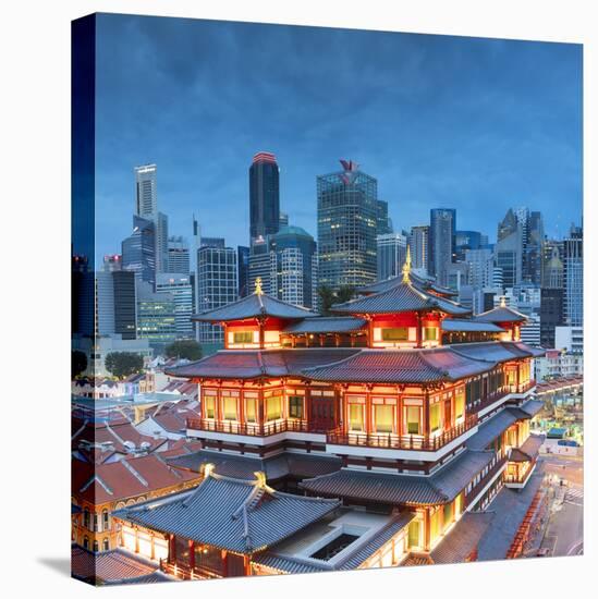 Buddha Tooth Relic Temple and skyscrapers, Chinatown, Singapore-Ian Trower-Stretched Canvas