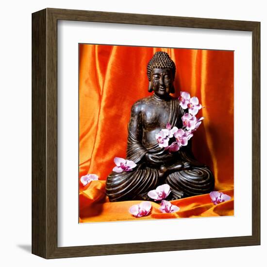 Buddha with Flowers-Stephane De Bourgies-Framed Art Print