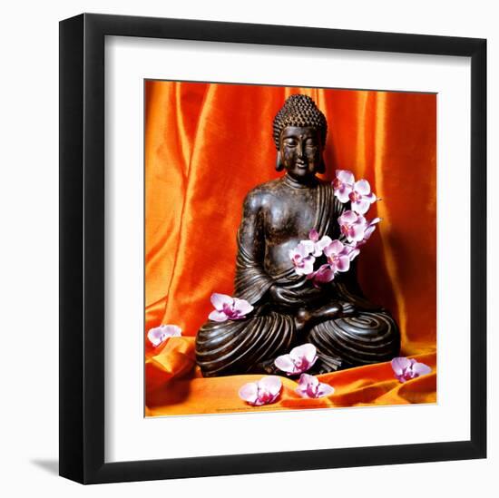 Buddha with Flowers-Stephane De Bourgies-Framed Art Print