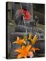 Buddha with Red Scarf and Fresh Flowers, Daisho in Temple, Miyajima, Honshu, Japan-Simanor Eitan-Stretched Canvas