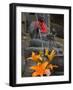 Buddha with Red Scarf and Fresh Flowers, Daisho in Temple, Miyajima, Honshu, Japan-Simanor Eitan-Framed Photographic Print