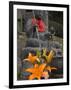 Buddha with Red Scarf and Fresh Flowers, Daisho in Temple, Miyajima, Honshu, Japan-Simanor Eitan-Framed Photographic Print