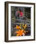 Buddha with Red Scarf and Fresh Flowers, Daisho in Temple, Miyajima, Honshu, Japan-Simanor Eitan-Framed Photographic Print