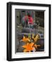 Buddha with Red Scarf and Fresh Flowers, Daisho in Temple, Miyajima, Honshu, Japan-Simanor Eitan-Framed Photographic Print