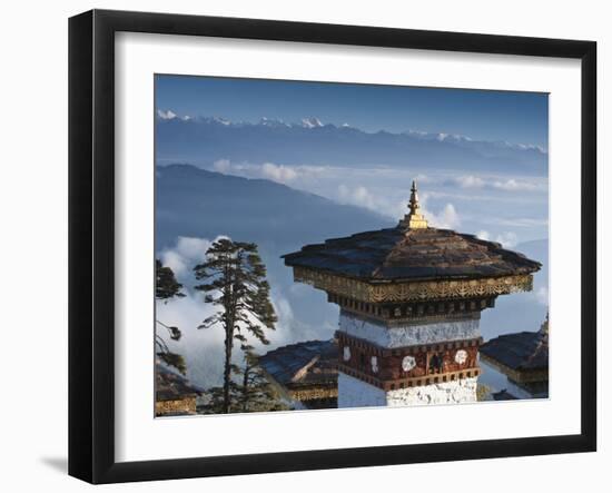 Buddhist Chorten, Dochula Pass, Himalayan Mountain Range in Distance, Bhutan, Asia-Kim Walker-Framed Photographic Print