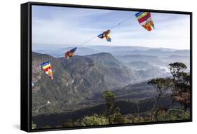 Buddhist Flags Framing the View into the Dalhousie and Hill Country at Sunrise from Adam's Peak-Charlie Harding-Framed Stretched Canvas