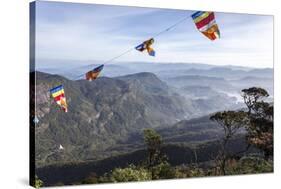 Buddhist Flags Framing the View into the Dalhousie and Hill Country at Sunrise from Adam's Peak-Charlie Harding-Stretched Canvas