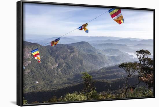 Buddhist Flags Framing the View into the Dalhousie and Hill Country at Sunrise from Adam's Peak-Charlie Harding-Framed Photographic Print