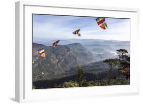 Buddhist Flags Framing the View into the Dalhousie and Hill Country at Sunrise from Adam's Peak-Charlie Harding-Framed Photographic Print