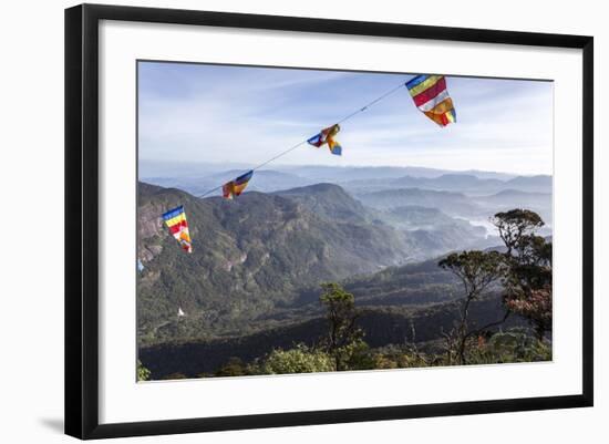 Buddhist Flags Framing the View into the Dalhousie and Hill Country at Sunrise from Adam's Peak-Charlie Harding-Framed Photographic Print