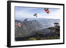 Buddhist Flags Framing the View into the Dalhousie and Hill Country at Sunrise from Adam's Peak-Charlie Harding-Framed Photographic Print