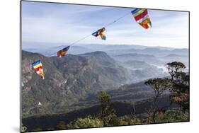 Buddhist Flags Framing the View into the Dalhousie and Hill Country at Sunrise from Adam's Peak-Charlie Harding-Mounted Photographic Print
