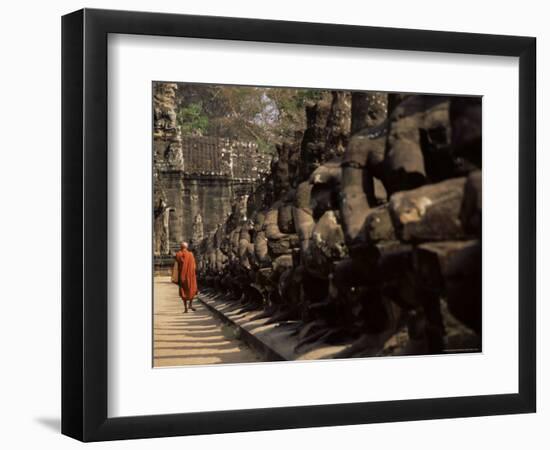 Buddhist Monk Approaching South Gate, Angkor Thom, Angkor, Cambodia, Indochina-Andrew Mcconnell-Framed Photographic Print