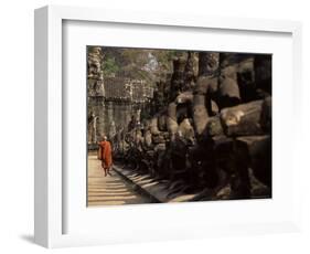 Buddhist Monk Approaching South Gate, Angkor Thom, Angkor, Cambodia, Indochina-Andrew Mcconnell-Framed Photographic Print