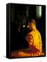 Buddhist Monk at Morning Prayer, Marble Temple, Bangkok, Thailand-Paul Souders-Framed Stretched Canvas