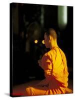 Buddhist Monk at Morning Prayer, Marble Temple, Bangkok, Thailand-Paul Souders-Stretched Canvas