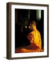 Buddhist Monk at Morning Prayer, Marble Temple, Bangkok, Thailand-Paul Souders-Framed Photographic Print