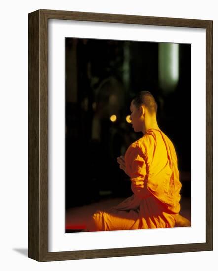 Buddhist Monk at Morning Prayer, Marble Temple, Bangkok, Thailand-Paul Souders-Framed Photographic Print