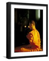 Buddhist Monk at Morning Prayer, Marble Temple, Bangkok, Thailand-Paul Souders-Framed Photographic Print