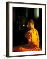 Buddhist Monk at Morning Prayer, Marble Temple, Bangkok, Thailand-Paul Souders-Framed Photographic Print