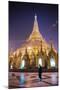 Buddhist Monk at Shwedagon Pagoda (Shwedagon Zedi Daw) (Golden Pagoda) at Night, Myanmar (Burma)-Matthew Williams-Ellis-Mounted Photographic Print