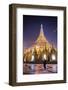 Buddhist Monk at Shwedagon Pagoda (Shwedagon Zedi Daw) (Golden Pagoda) at Night, Myanmar (Burma)-Matthew Williams-Ellis-Framed Photographic Print