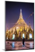 Buddhist Monk at Shwedagon Pagoda (Shwedagon Zedi Daw) (Golden Pagoda) at Night, Myanmar (Burma)-Matthew Williams-Ellis-Mounted Photographic Print