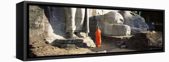 Buddhist Monk at the Gal Vihara, Polonnaruwa (Polonnaruva), Sri Lanka, Asia-Bruno Morandi-Framed Stretched Canvas
