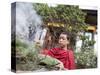 Buddhist Monk Burning Incense, Sey Lhakhang Temple, Bumthang, Bhutan,Asia-Angelo Cavalli-Stretched Canvas