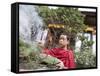 Buddhist Monk Burning Incense, Sey Lhakhang Temple, Bumthang, Bhutan,Asia-Angelo Cavalli-Framed Stretched Canvas