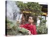 Buddhist Monk Burning Incense, Sey Lhakhang Temple, Bumthang, Bhutan,Asia-Angelo Cavalli-Stretched Canvas