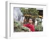 Buddhist Monk Burning Incense, Sey Lhakhang Temple, Bumthang, Bhutan,Asia-Angelo Cavalli-Framed Photographic Print