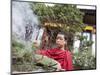 Buddhist Monk Burning Incense, Sey Lhakhang Temple, Bumthang, Bhutan,Asia-Angelo Cavalli-Mounted Photographic Print