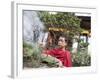 Buddhist Monk Burning Incense, Sey Lhakhang Temple, Bumthang, Bhutan,Asia-Angelo Cavalli-Framed Photographic Print