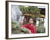 Buddhist Monk Burning Incense, Sey Lhakhang Temple, Bumthang, Bhutan,Asia-Angelo Cavalli-Framed Photographic Print