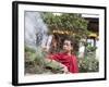 Buddhist Monk Burning Incense, Sey Lhakhang Temple, Bumthang, Bhutan,Asia-Angelo Cavalli-Framed Photographic Print