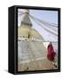 Buddhist Monk Descends the Steps of Boudha, the Tibetan Stupa in Kathmandu, Nepal-Don Smith-Framed Stretched Canvas