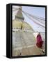 Buddhist Monk Descends the Steps of Boudha, the Tibetan Stupa in Kathmandu, Nepal-Don Smith-Framed Stretched Canvas