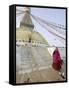 Buddhist Monk Descends the Steps of Boudha, the Tibetan Stupa in Kathmandu, Nepal-Don Smith-Framed Stretched Canvas