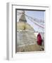 Buddhist Monk Descends the Steps of Boudha, the Tibetan Stupa in Kathmandu, Nepal-Don Smith-Framed Photographic Print