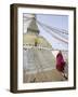 Buddhist Monk Descends the Steps of Boudha, the Tibetan Stupa in Kathmandu, Nepal-Don Smith-Framed Photographic Print