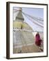 Buddhist Monk Descends the Steps of Boudha, the Tibetan Stupa in Kathmandu, Nepal-Don Smith-Framed Photographic Print