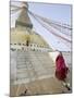 Buddhist Monk Descends the Steps of Boudha, the Tibetan Stupa in Kathmandu, Nepal-Don Smith-Mounted Photographic Print